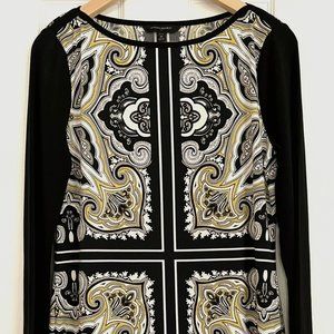 Banana Republic straight fit/long sleeve dress, size Petite M, blk/wht & yellow